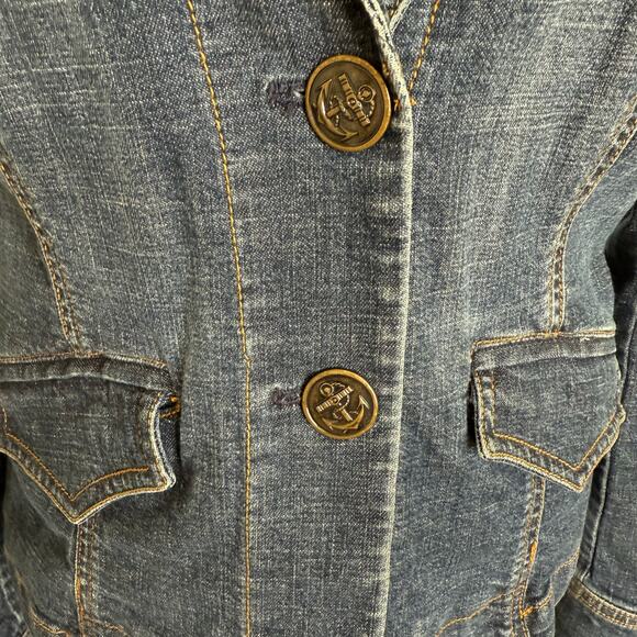 W Work to Weekend Denim Blazer 8 Cotton Stretch Pockets Nautical Buttons Classic - Picture 5 of 9
